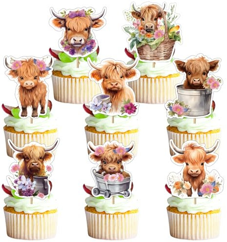 32 Stück Highland Cow Cake Topper Hochland Kuh Geburtstag Dekorationen für Hochland Kuh Party Farm Tier Geburtstagsparty