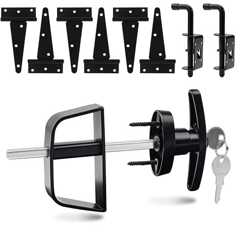 Shed Door Latch, 5.5 Shed Door Lock with 6 Pcs 6 T-Hinges and 2 Pcs Shed Door Latches, Heavy Duty Shed Door Handle, Double Door Lock Installation Kit for Window, Gate, Barn, Playhouse, Chicken Coop