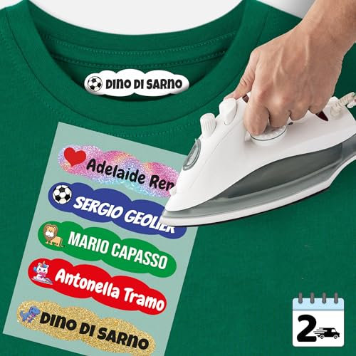 60 etiquetas para ropa termoadhesivas personalizadas con nombre para ropa, pegatinas para ropa de planchar, resistentes a lavadora y secadora escolar (blanco)