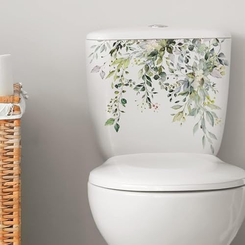Gammaeon Multicolor Floral Leaf Botanical Toilet Seat Lid Sticker, Removable Wall Art Sign Decor