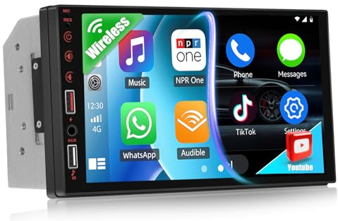 CAMECHO Double Din Car Stereo with Wireless Carplay Android Auto, 7 IPS Touchscreen Car Radio Support YouTube 2 Din Head Unit with Bluetooth Mirror Link FM EQ SWC/USB/AUX Digital Media Receiver