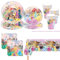 Lot de 81 vaisselle de fête d'anniversaire princesse - Avec assiettes, gobelets en carton - Serviettes roses - Décoration d'anniversaire pour fille