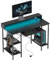 HOMCOM Computer Desk with LED Lights and Power Outlets, 120 x 55 cm Gaming Desk with Monitor Stand, Sliding Keyboard Tray and Storage Shelves for Home Office, Black