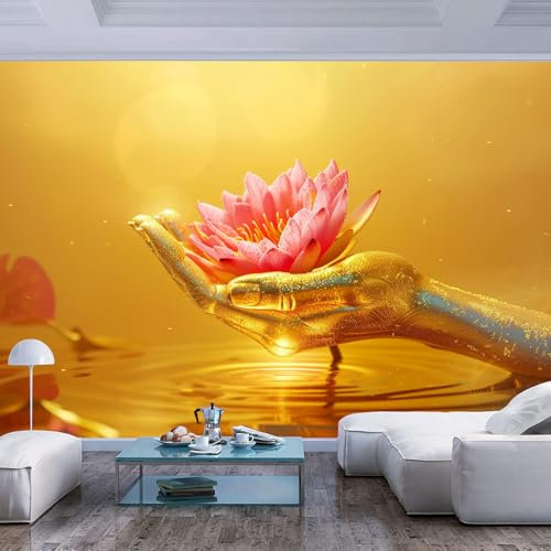 JIAOQSS Papier Peint Panoramique Bouddha Zen Lotus Main d'Or Grandes Murales Poster pour Salon, Adulte Chambre d'enfants Décoration