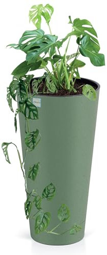 Blumentopf ECO Pflanzentopf Hoher Blumenkübel Topf Natürlicher Blumentöpfe mit Holz Gross Töpfe Pflanzkübel Übertopf Innen- und Außenbereich für Blumen Garten Balkon Terrasse Haus (Grün, 30 cm)