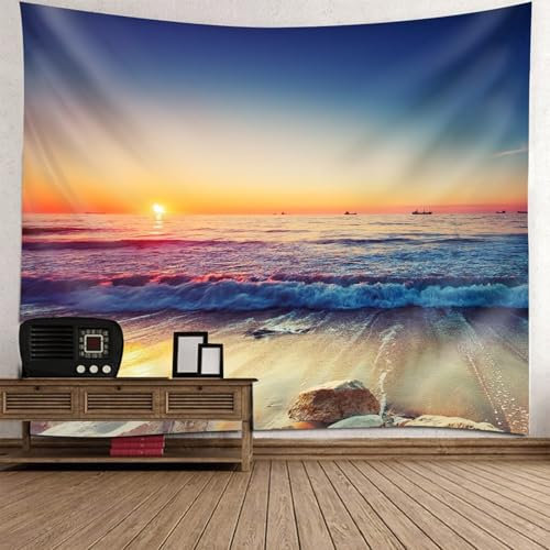 Sopra il letto decorazione da parete blu decorazione da parete mare alba paesaggio modello viola arancione microfibra W82.7 x H55.2.5 (210 x 140 cm) moda per la casa