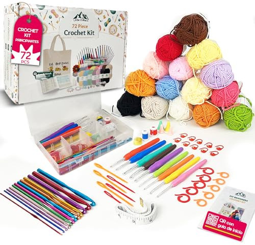 Crochet Kit Completo para Principiantes y Expertos | Kit Crochet, Amigurumi Kit, Kit Ganchillo, Kit para Tejer, Kit Crochet Principiantes, 72 Piezas con Guía en Español, Kit Amigurumi Principiantes