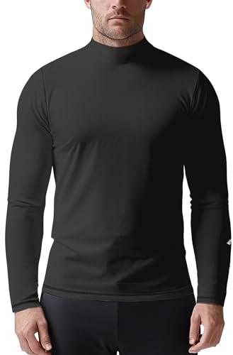 Zengjo Thermal Base Layer Men Mock Neck Long Sleeve Shirt(Black,L)