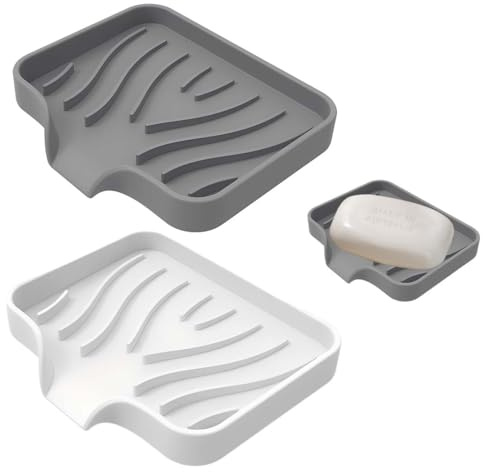 UIEXAY 2 Pezzi Porta Saponetta In Silicone, Porta Sapone, Portasaponetta Con Scolo, Porta Saponette Solida, Portasapone Bagno, Cucina E Doccia (Grigio, Bianco)