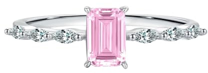 BCughia Damen Ringe Echt Gold, Weißgold Eheringe 585 mit Rechteck Labor Erstellter Saphir Verlobungsring und Ehering Gr 62