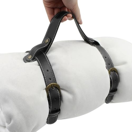 Tragegurt für Picknickdecke: Verstellbarer Gürtel mit PU-Ledergriff und robuster Metallschnalle. Einfaches Entfernen von Decken, Teppichen. Tragbarer Teppichhalter, schwarz, Consulte la descripción