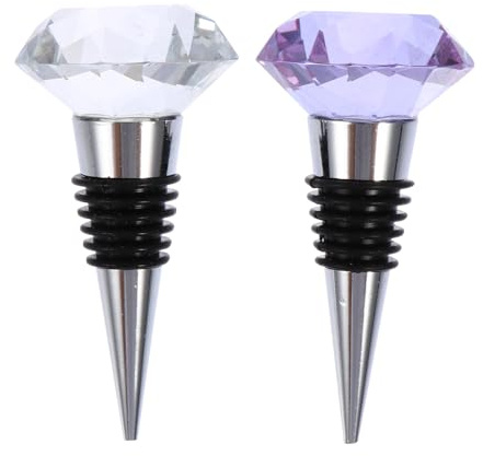 ROMISBABA Pack of 2 Crystal Wine Stoppers, Creative Durable Bottle Stopper with Rubber Ring, Stylish Transparent Purple Cork for Wine, Champagne Bottles, Keeps Drinks Fresh