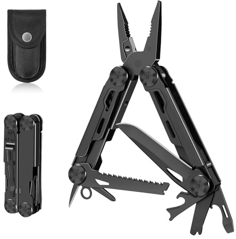 Rolgno Multitool, Geschenke für Männer, 14 in 1 Faltbares Edelstahl Multitool Werkzeug mit Zange, Messer, Säge, Schraubendreher, Multitools mit Nylontasche, Gadget für Camping, Reparatur, Wandern