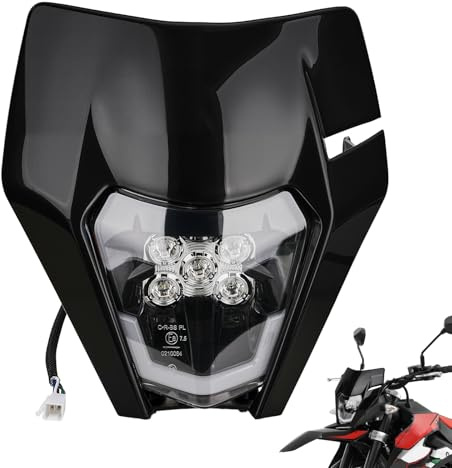 BIUGERCN Motorrad LED Scheinwerfer Motocross Licht 12V Wasserdicht Schwarz | für Aprilia SX 125 GasGas 125 EC Malaguti XSM 125 Enduro Dirt Pit Bike Motocross,Frontbeleuchtung