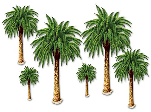 Beistle 52005 6 Stück bedruckte Kunststoff-Palmen Luau-Themen und hawaiianische Party-Dekoration, Verschiedene Farben
