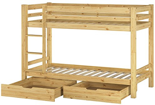 Erst-Holz®Stockbett 90 x 200 Kiefer Massiv mit Rollrost Bettkasten