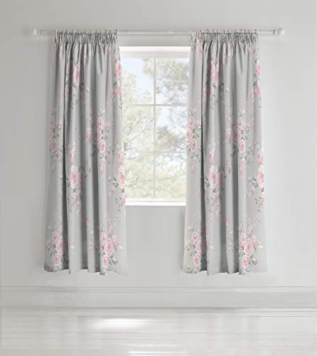 Catherine Lansfield Canterbury Floral 66x72 Inch Lined Eyelet Curtains Two Panels Grey