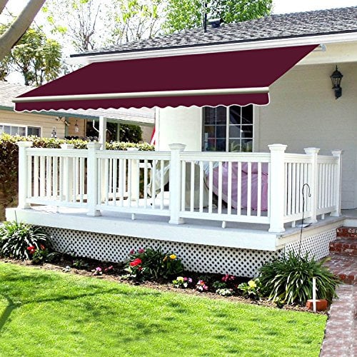 Green Bay 4 x 3m DIY Patio Retractable Manual Awning Garden Sun Shade Canopy Gazebo Wine Red with Fittings and Crank Handle