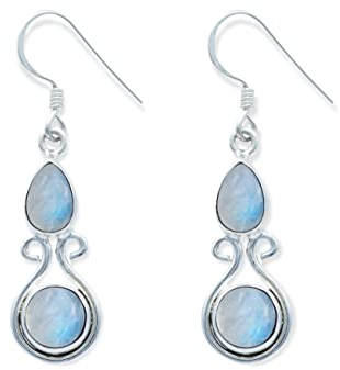 Ohrringe 925 Silber Mondstein weißer Stein schimmer Edelstein Ohrhänger echt Silber Damen Sterling Silber Hänger Geschenk (MOH-088-04)