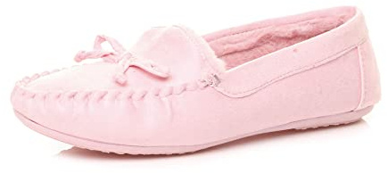 AJVANI Womens Ladies Faux Sheepskin Fur Flexible Sole Boat Shoes Moccasins Slippers Size