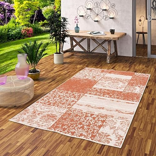 In & Outdoor Teppich Flachgewebe Carpetto Terrakotta Patchwork in 4 Größen