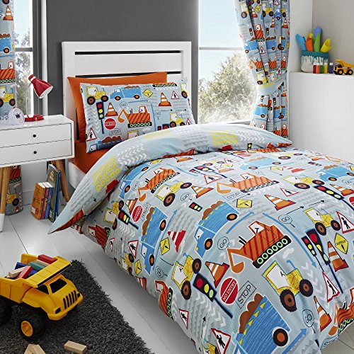 Happy Linen Co - Jungen Bettwäsche-Set - mit Baustellenfahrzeugen - Grau - Kleinkind