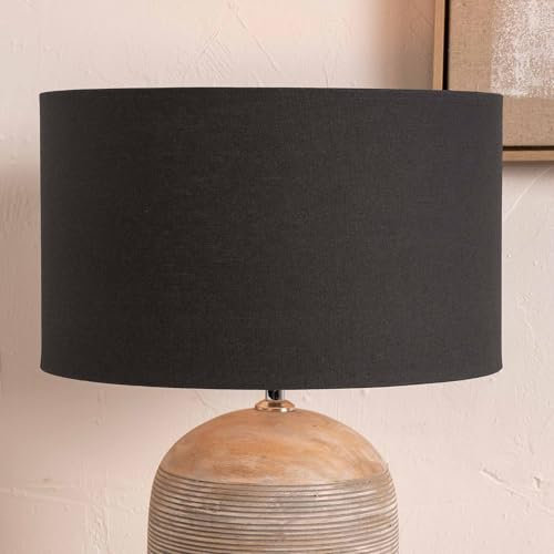Dark Grey Cylinder Lampshade for Table Lamps | Charcoal Drum Cotton Lamp Shade for Floor Lamps | Lined Fabric Shades for Living Room (Dark Grey, 30cm)