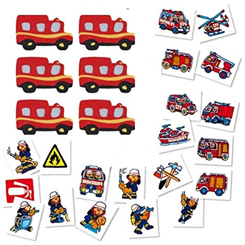 KSS 8 X Tattoo Feuerwehr und 8 X Radiergummi Feuerwehr für Kindergeburtstag, Tombola, Verlosung als Mitbringsel Mitgebsel