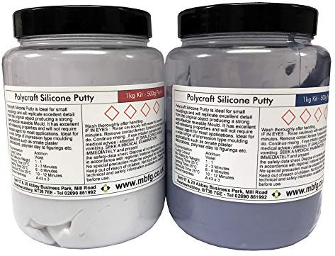 Polycraft Silicone Putty RTV Mould Making Rubber, Fast Curing Silicone Rubber, Moulding Silicone, Reusable Mould, Clay and Figurine Moulds, Silicone Putty for DIY - 1kg