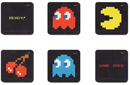 Excelsa Pac Man Untersetzer, Polyester, Schwarz, 6 Stück