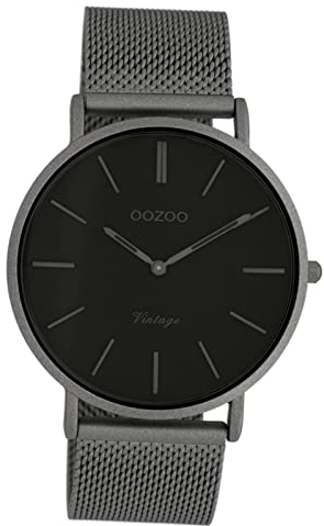 Oozoo Vintage Damenuhr mit massivem grobmaschigem Edelstahl Milanaise Metallband 40 MM Titanfarben/Schwarz C9929