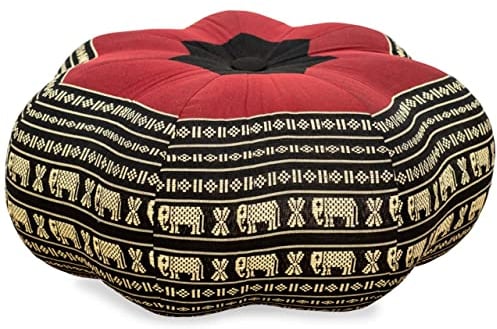 livasia Meditationskissen Stern groß - Ø 40x20cm - Yogakissen mit Kapok, Pouf, Bodenkissen sternförmig Yoga Zen Meditation, Zafukissen Garten Balkon, Sitzkissen handgefertigt (Schwarz/Elefanten)