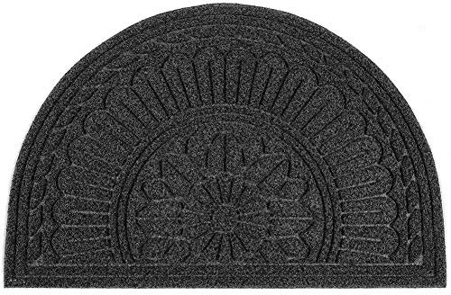 Mibao Door Mat Outdoor Indoor, 24 x 36, Half Round Door Mats, Non-Slip Front Door Mats Outdoor, Dirt Trapper Welcome Mats for Front Door, Back Door, Shoe Scraper, Black