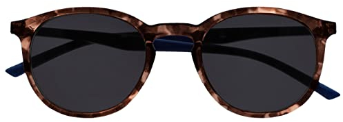 OPULIZE Met Sonnen Leser Brille Schlank Runder Rahmen Federscharniere Kratzfeste Getönte Linse UV400-Schutz Braun Schildpatt Blau Bügel Herren Damen S60-2 +1.50