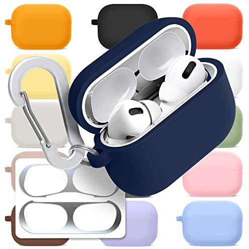 superdivision [3 in 1] AirPods Pro 2 / Pro Silicone Case + Anti-Lost Carabiner + Dust Guard Metal Film, Protective Cover with Keychain for Apple AirPods Pro (2022/2019) [Front LED Visible]