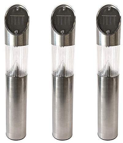 GRUNDIG 3er Set LED Solarlampe Edelstahl Ø6xH36cm / mit Erdspieß H 53,5cm - Solarleuchte Wegbeleuchtung Gartendekoration Lichterdeko