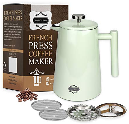 RODOLFFO Cafetière à café et à thé isotherme en acier inoxydable de qualité supérieure 1 litre