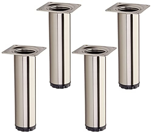 SOTECH 4 Stück Möbelfüße Bravo Höhe 150 mm + 10 mm Ø 40 mm Edelstahloptik | höhenverstellbare Schrankfüße aus Stahl belastbar bis 50 kg pro Stützfuß von SOTECH