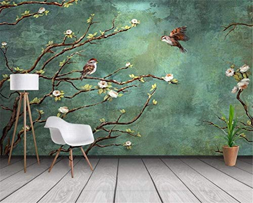 ZZXIAO Personalisierte Tapete Wand 3D-Malerei Handgemalte Blumen und Vögel Dekoration Hintergrund Interieur 3D Tapete fototapete 3d effekt tapete Wohnzimmer Schlafzimmer Hintergrundbild-400cm×280cm