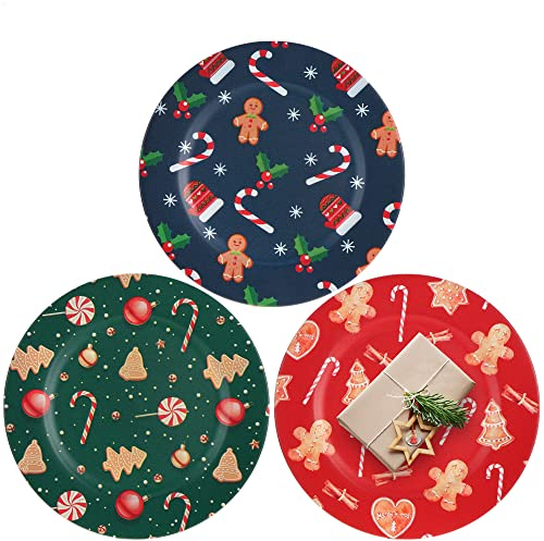 com-four® 3x Teller für Weihnachten, Nikolaus, Advent - Wiederverwendbare Unterteller als Tischdekoration - Dekoteller- Platzteller mit drei Motiven - 33 cm