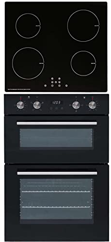 SIA DO102 60cm Black Built In Double Electric Fan Oven With Digital Timer & SIA INDH60BL 60cm Black 4 Zone Touch Control Induction Hob & Child Lock