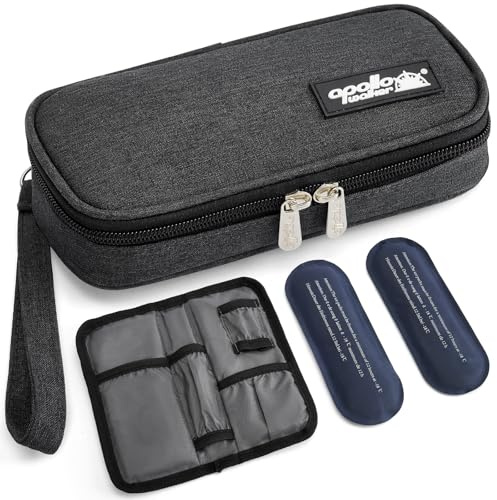 apollo walker Borsa termica piccola per diabetici Grigio scuro | TSA, quattro siberini, mantiene fresco 8–10 ore, Oxford 600D, isolamento in alluminio, scomparti per penne e farmaci