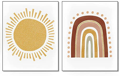 Boho Regenbogen Leinwand Wand Bilder Sonne Kinderzimmer Baby Dekor Leinwand Bild Bilder Poster Kunstdrucke Für Babyzimmer Dekor Rahmenlos 30×40cm×2pcs