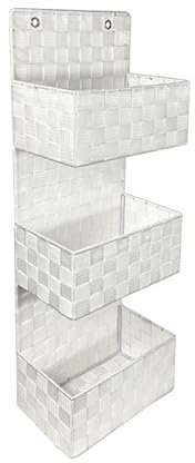 Virsus 1 Portaoggetti in Tessuto, Trama intrecciata a 3 Piani, misura 25x15x70 cm, Tasche portatutto, occhielli per sostegno a parete, mensola per accessori bagno Vari Colori (bianco) - 1693C