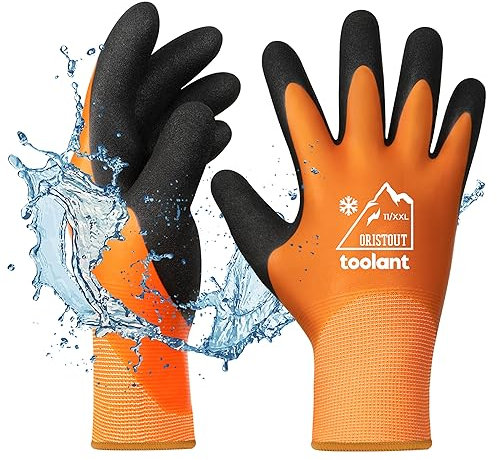 OriStout Arbeitshandschuhe Wassdichte Handschuhe für Herren und Damen, Touchscreen, Thermohandschuhe Winter, Gartenhandschuhe für kaltes Wetter, Orange, XX-Large