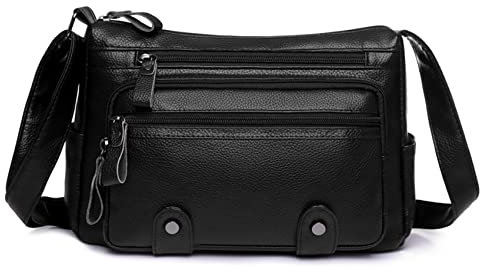 NOTAG Umhängetasche Damen, Leichte Weiche PU Leder Crossbody Schultertasche Multifunktionale Schultertasche Handtasche Messenger Bag (Schwarz)