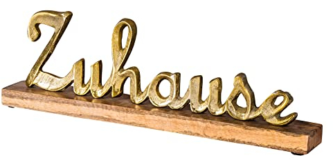 levandeo Zuhause Schriftzug L40cm Metall Gold Mango Holz Aufsteller Buchstaben Tisch-Deko Wohndekoration