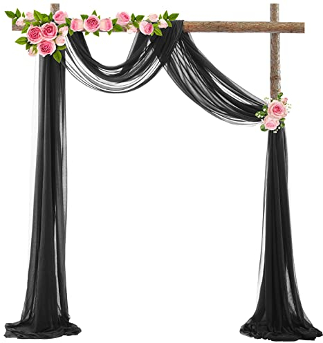 Querbehang 70*550cm, Hochzeitsbogen Vorhang Deko, Hochzeit Vorhang Chiffon Stoff, Vorhänge Hochzeit Bogen, Vorhang Organza Stoff Tüll Dekorationen Party Hintergrund Traubogen Dekostoff (Schwarz)