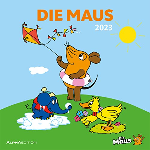 DUMONT Die Maus - Broschurkalender 2023 - Alpha Edition-Verlag - Kinderkalender - Wandkalender mit Maus, Elefant, Ente und Platz für Eintragungen - 30 cm x 30 cm (offen 30 cm x 60 cm)