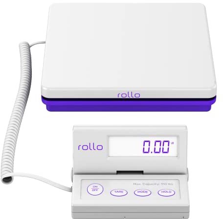 Rollo Shipping Scale for Packages - Digital Shipping Postal Scale (110 Lb Max) - Hold and Tare Functions - Includes AC Adapter and 2X AAA Batteries